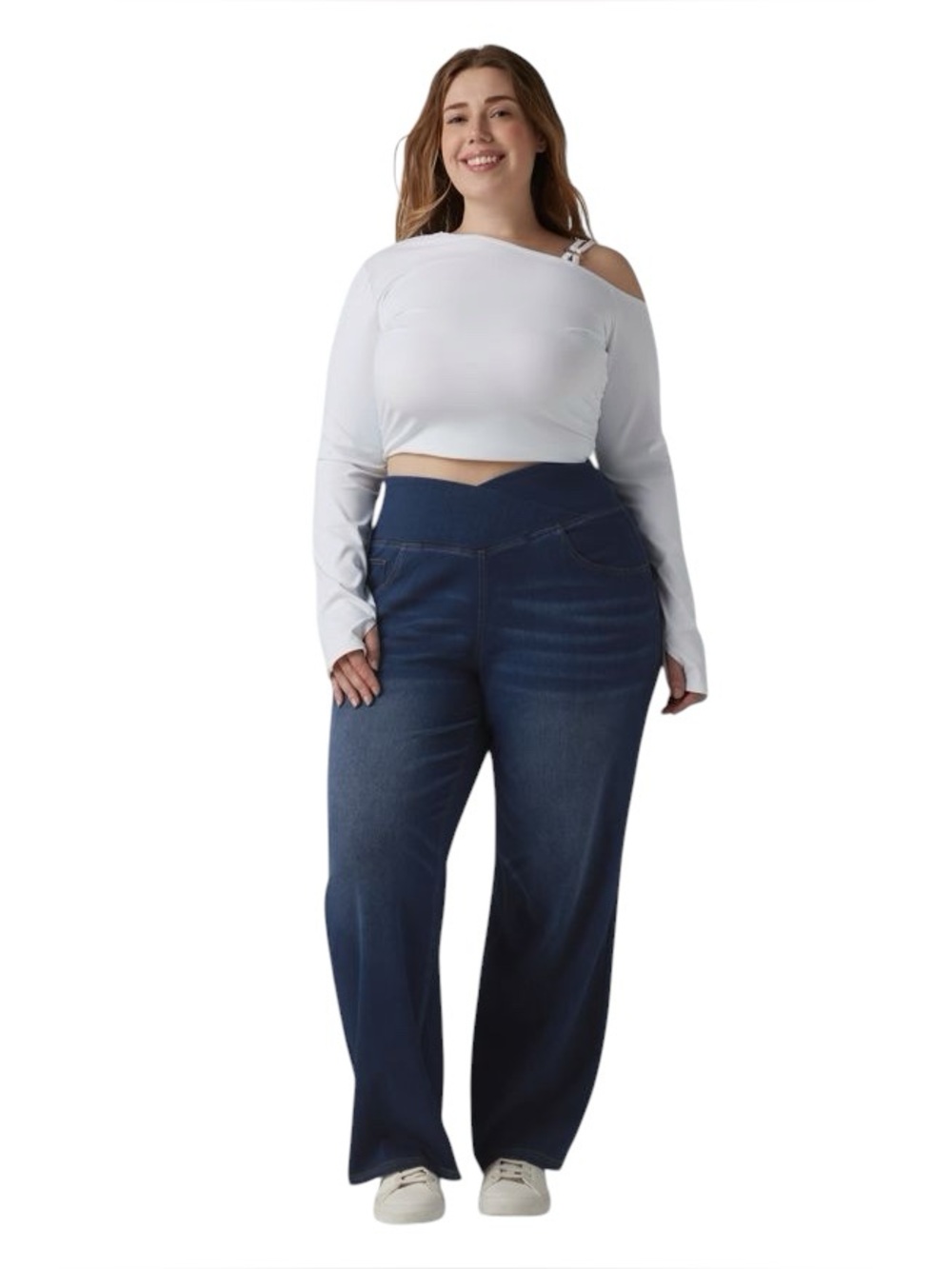 Halara Flex High Waisted Crossover Denim Stretch Pant Sz 3XP Flare Hem Comfort